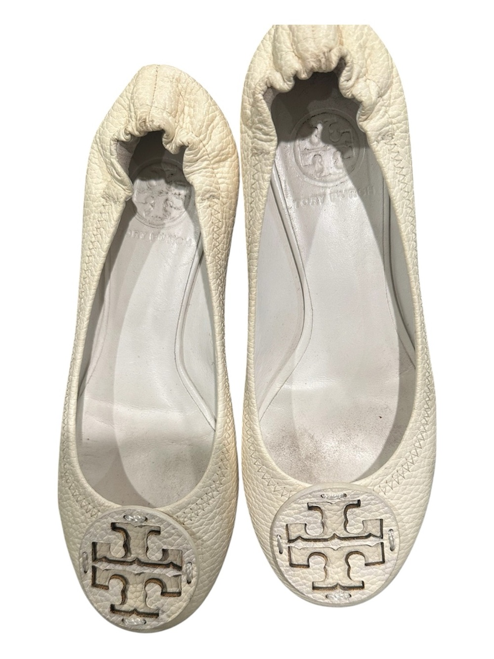 Tory Burch Cream Leather Logo Ballet Flats